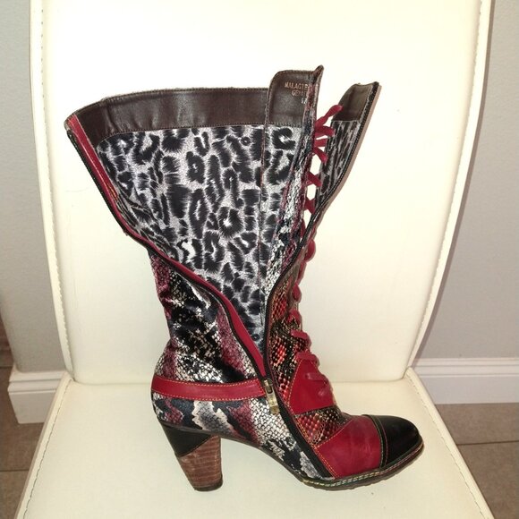 Spring Step L'Artiste - 'Malagie' Leather & Velvet boots - 39/ 8.5 - Picture 2 of 12